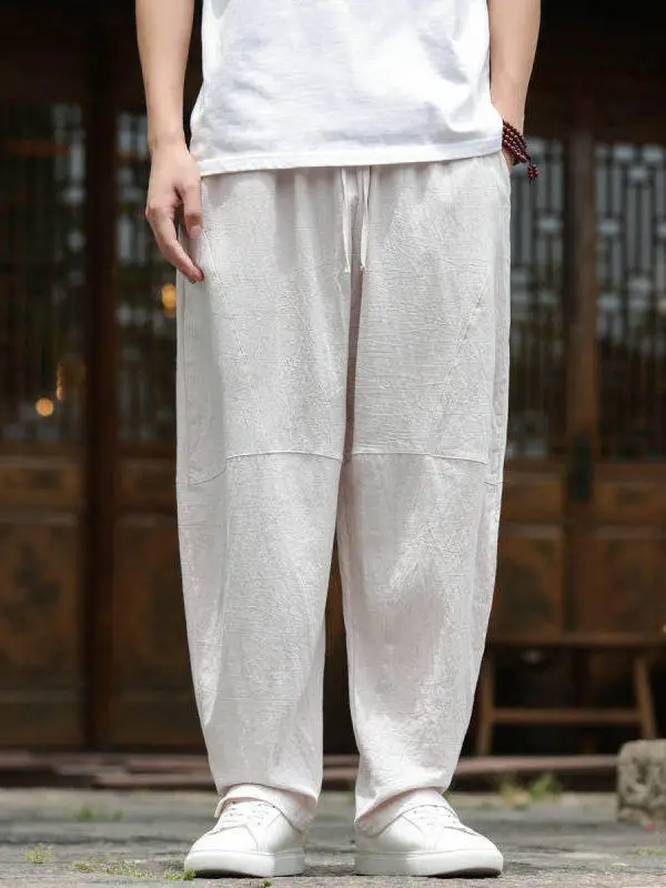 

New Chinese Sle Loose Men's Cotton Linen Wide Leg Pants Summer Cool Feeling Casual Versatile Nine Point Trousers