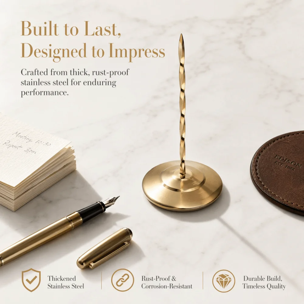 Stainless Steel Receipt Spike Holder Golden Silver Non-Slip Base Bill Holder Spike Safe Design Screw Rod Ticket Stabber view 5