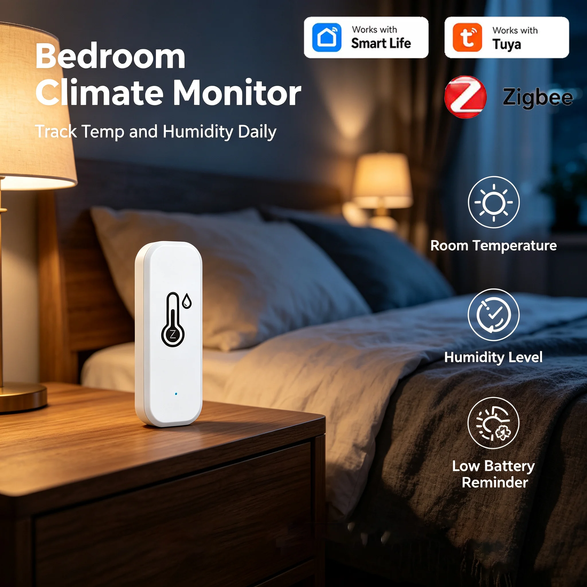 Work with Tuya Zigbee 3.0 Temperature Humidity Sensor Smart Home Indoor Hygrometer App Remote Monitor Smart Life