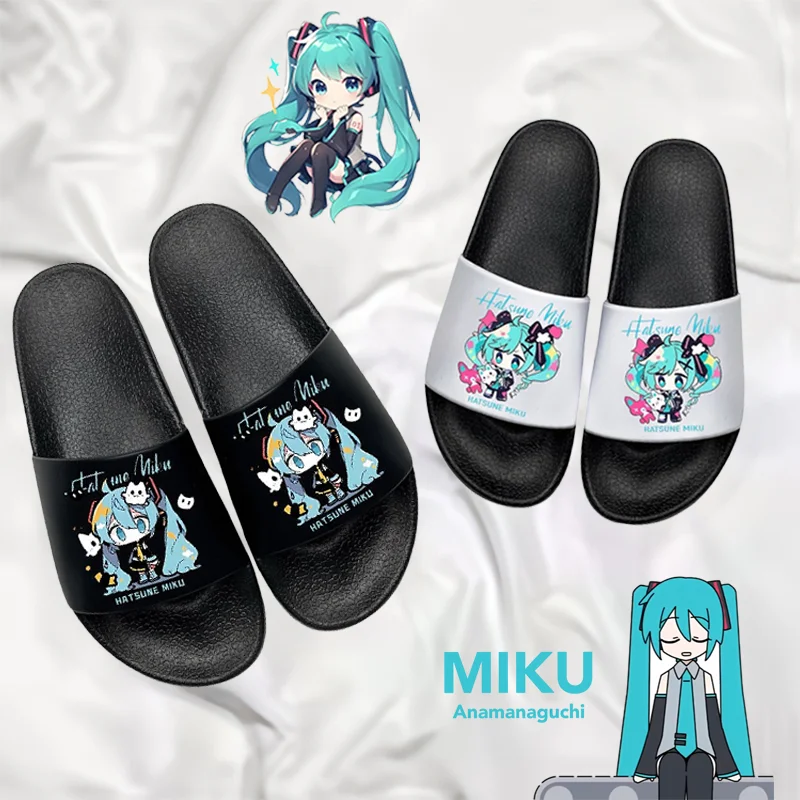Zapatillas de baño Hatsune Miku para hombre y mujer, zapatillas suaves antideslizantes para interiores, zapatos informales de suela blanda para el hogar, chanclas de playa, regalos