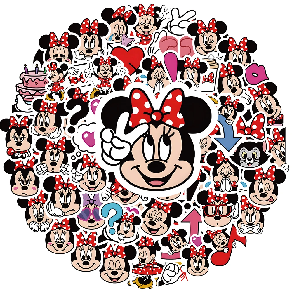 Pegatinas de dibujos animados de Disney para niños, calcomanías Kawaii de Minnie Mouse, grafiti, teléfono, Maleta, cuaderno, juguete, 10/30/50 piezas