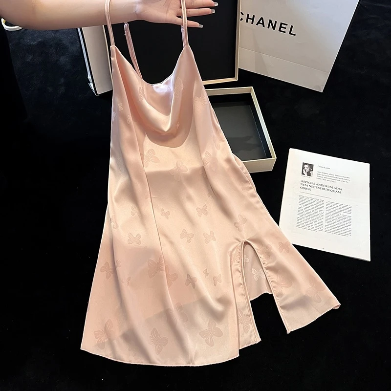 

New Sexy Summer Nightgown With A Swing Collar, Sweet Ice Silk Camisole Nightdress For Women, Pure And Alluring Home Wear
