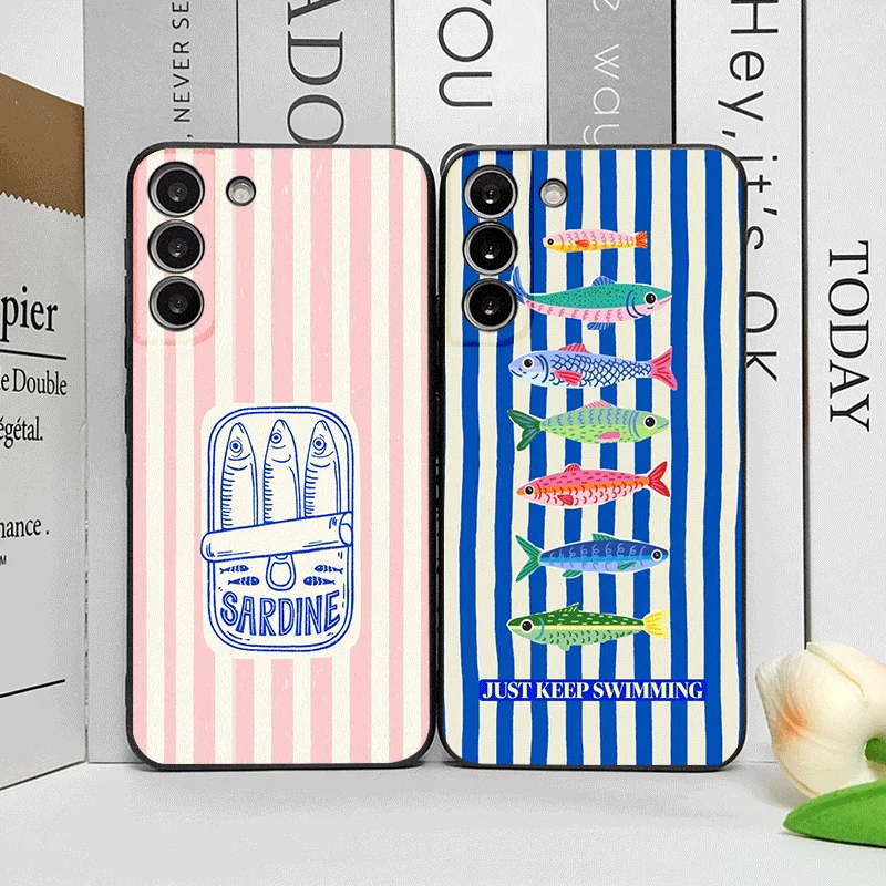 Cute Striped Pattern Sardines Color Fish Funny Phone Case for OPPO Reno 13 12 F 11 10 Pro Plus Find X8 X5 X3 Lite A58 Soft Cover