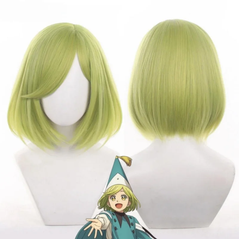 

Anime Witch Hat Atelier Coco Cosplay Wig Green Short Hair Heat Resistant Fiber Hair + Wig Cap Halloween Cos Women + Free Wig Cap