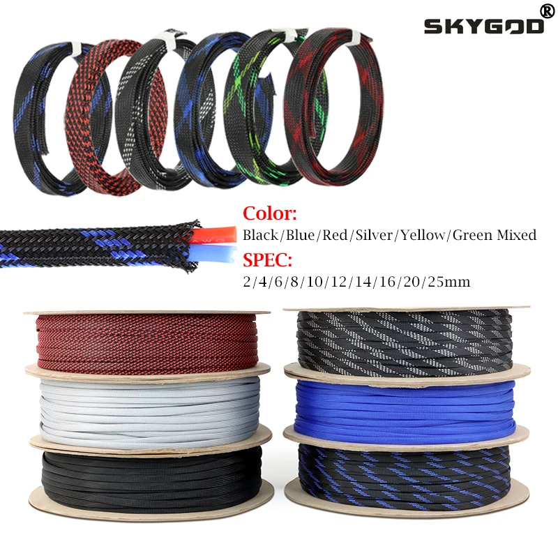 

1~50m New PET Expandable Braided Sleeve Tight High Density 2 4 6 8 10 12 14 16 20 25mm Wire Cable Insulated Protection Sheath