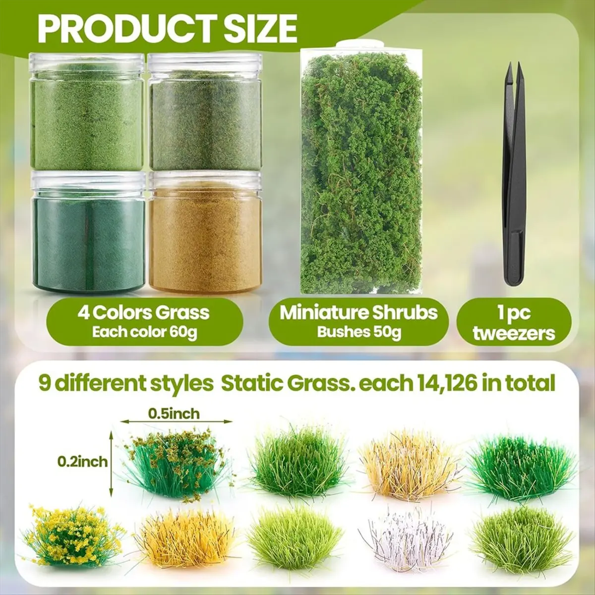 

【BAAQ】 Набор аппликаторов для флокирования статической травы с цветной травой, статическими густыми пучками, для миниатюрных живописных столов своими руками, пейзажного ремесла