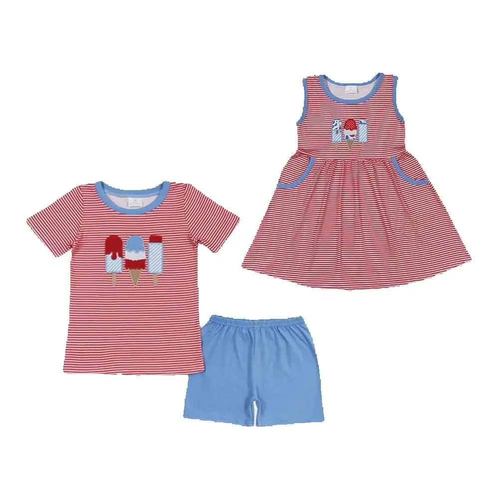 

Baby Girls Boys Sibling Popstick 4th Of July Dresses Sets