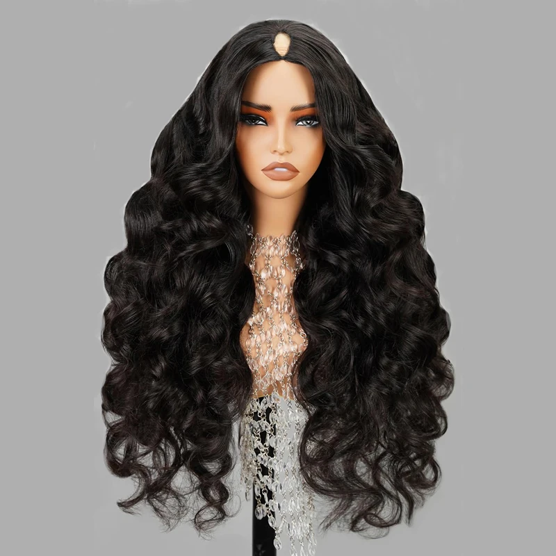 Getarme V Part Wig - Body Wave Hair Black Full Machine Made V Part 100% Human Hair 8-24 Inch V Shape Wig Clip in Half Wigs