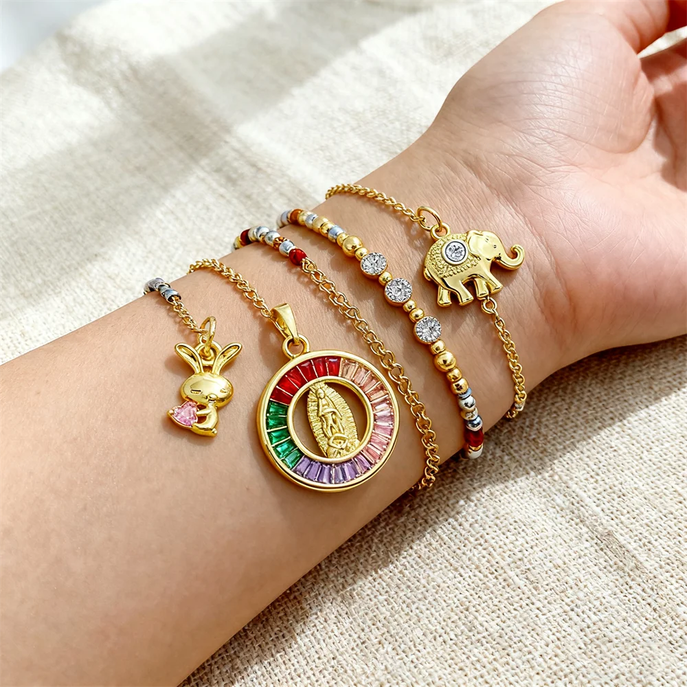 

2Pcs Pendants for Diy Necklace Bracelet Gold Plated Brass Cubic Zirconia Charms Colorful Virgin Bunny Elephant Jewelry Making