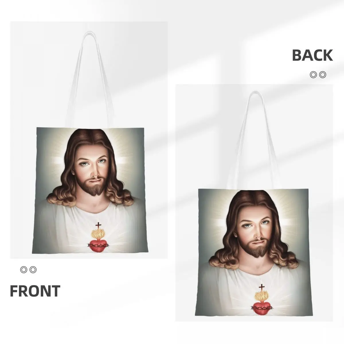 Sacola de lona do coração sagrado para homens e mulheres, sacolas de compras católicas religiosas, Y2K, Santo Jesus Cristo, design exclusivo