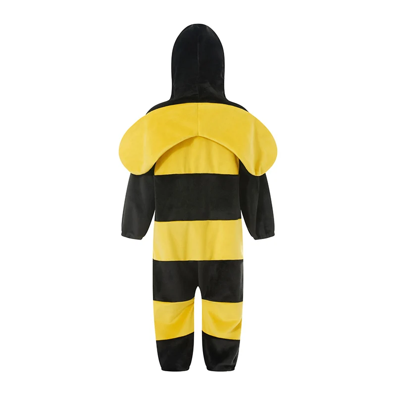 Halloween Bee Costume Baby Boys Girl Striped Zipper Long Sleeve Rompers Jumpsuits with Wing, Role Play Costumes for Toddler