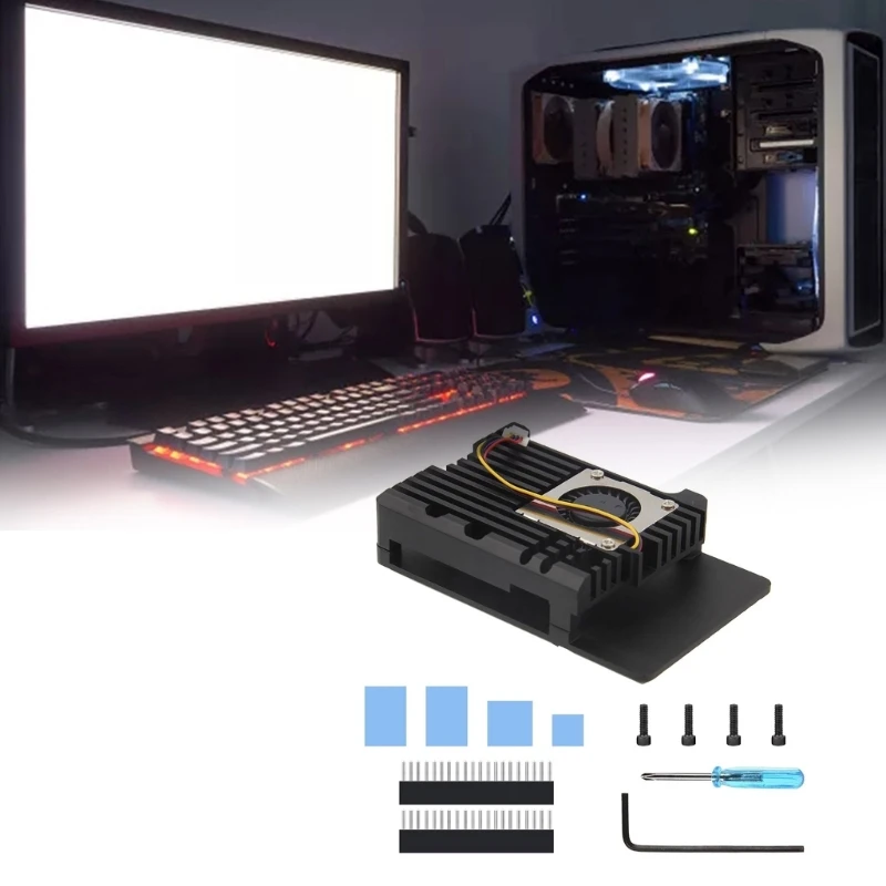 Вселенная металлическая фотовспышка из алюминиевого сплава с радиальным вентилятором-радиатором для RPi 5 8 ГБ/4 ГБ/2 ГБ корпус