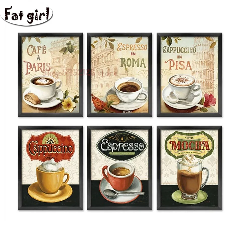 Coffee Poster Coffee Shop Diamond Painting Cross Stitch Kitchen Decor Restaurant Bar 5D Embroidery Full Square Round Mosaic Kits