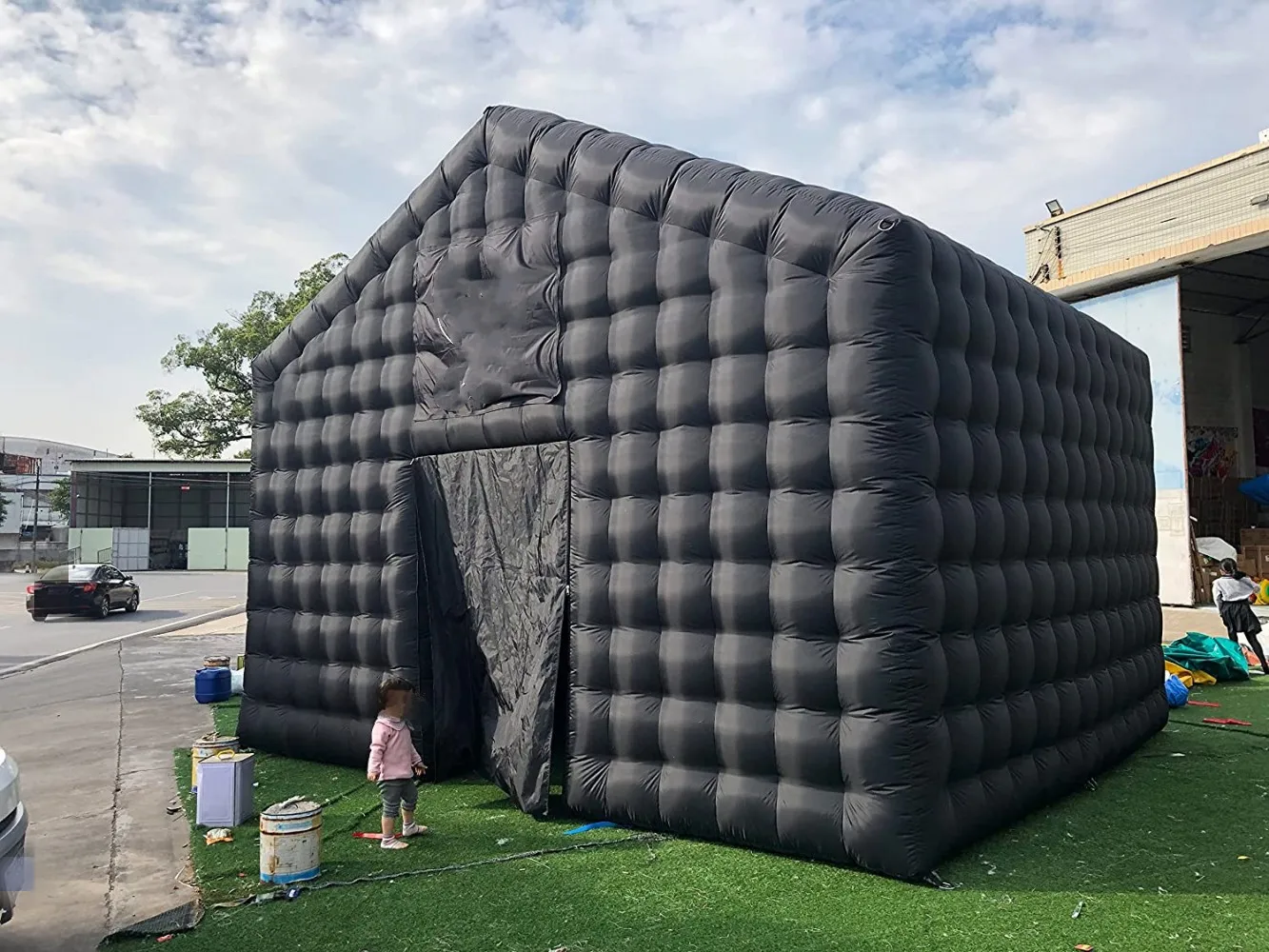 SAYOK Black Inflatable Cube Dome Tent Inflatable Wedding Dome Tent Party Pavilion for Nightclub Outdoor Event Stage Show