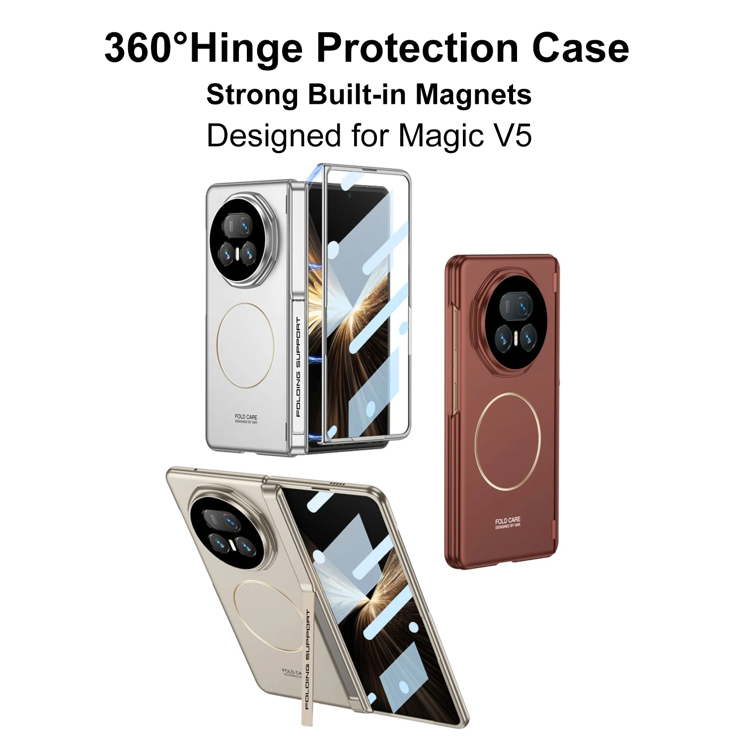 Magnetic Hinge Armor Holder Case for Honor Magic V5 Front Screen Glass All-included Plastic Cover for Huawei Mate X3 X5 Case