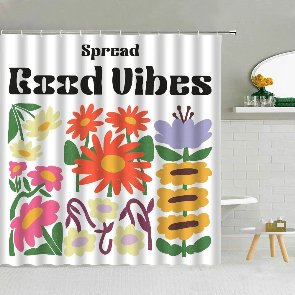 Colorful Flower Shower Curtain for Bathroom Accessories Set Folding Partition Waterproof Fabric Bathroom Curtains for the Home