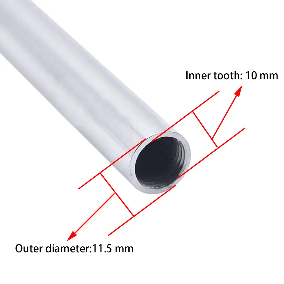 Tube en fer argenté noir avec dent intérieure M10 x 1 aux deux extrémités, tube droit creux, connexion du plus récent lampadaire, diamètre 11,5mm, 2 pièces