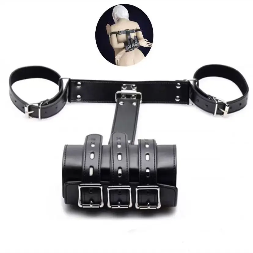 أصفاد جلدية BDSM وموثق ذراع - أصفاد معصم للذراعين خلف الظهر، قيود عبودية ممتازة، ألعاب جنسية غريبة للنساء