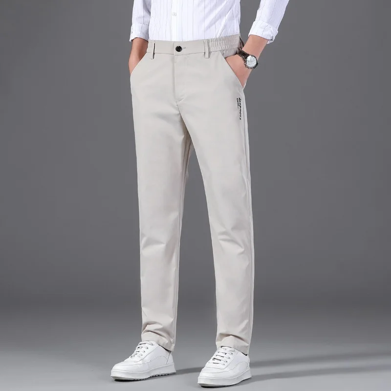 

Spring Summer Casual Pants Men Slim Fit Classic Elastic Waist Straight All-match Light Luxury BusinessTrousers Brand Clothing