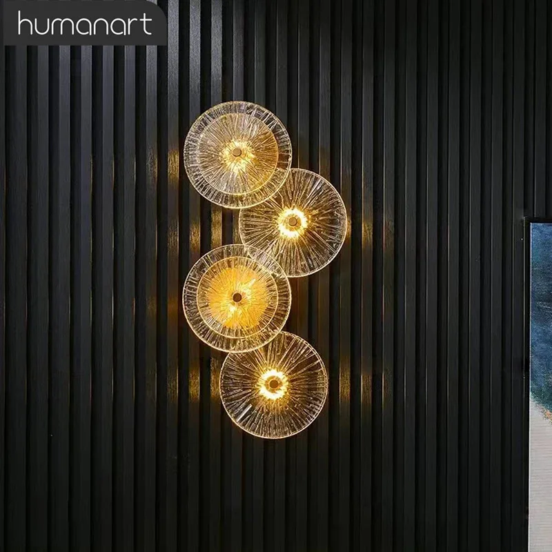 

Round Glass LED Lights Wall Lamp Combination For Living Room TV Background Bedside Corridor Aisle Luxury Wall Lamp