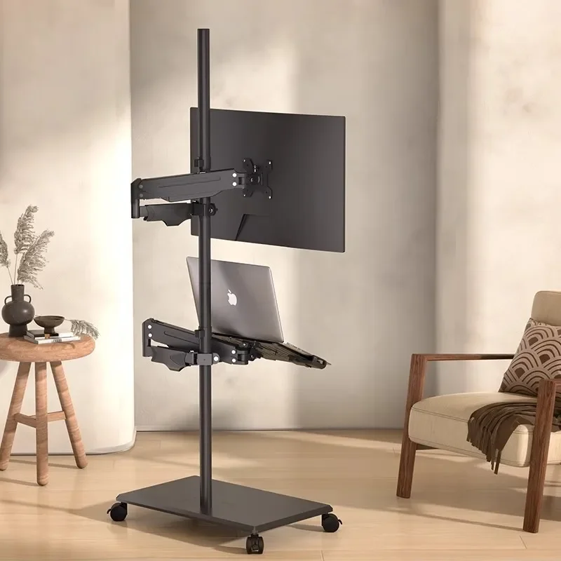 For Monitor Floor to Ceiling Bracket Movable Lifting Table with Keyboard Support Screen Rotating Telescopic Cantilever Hanger