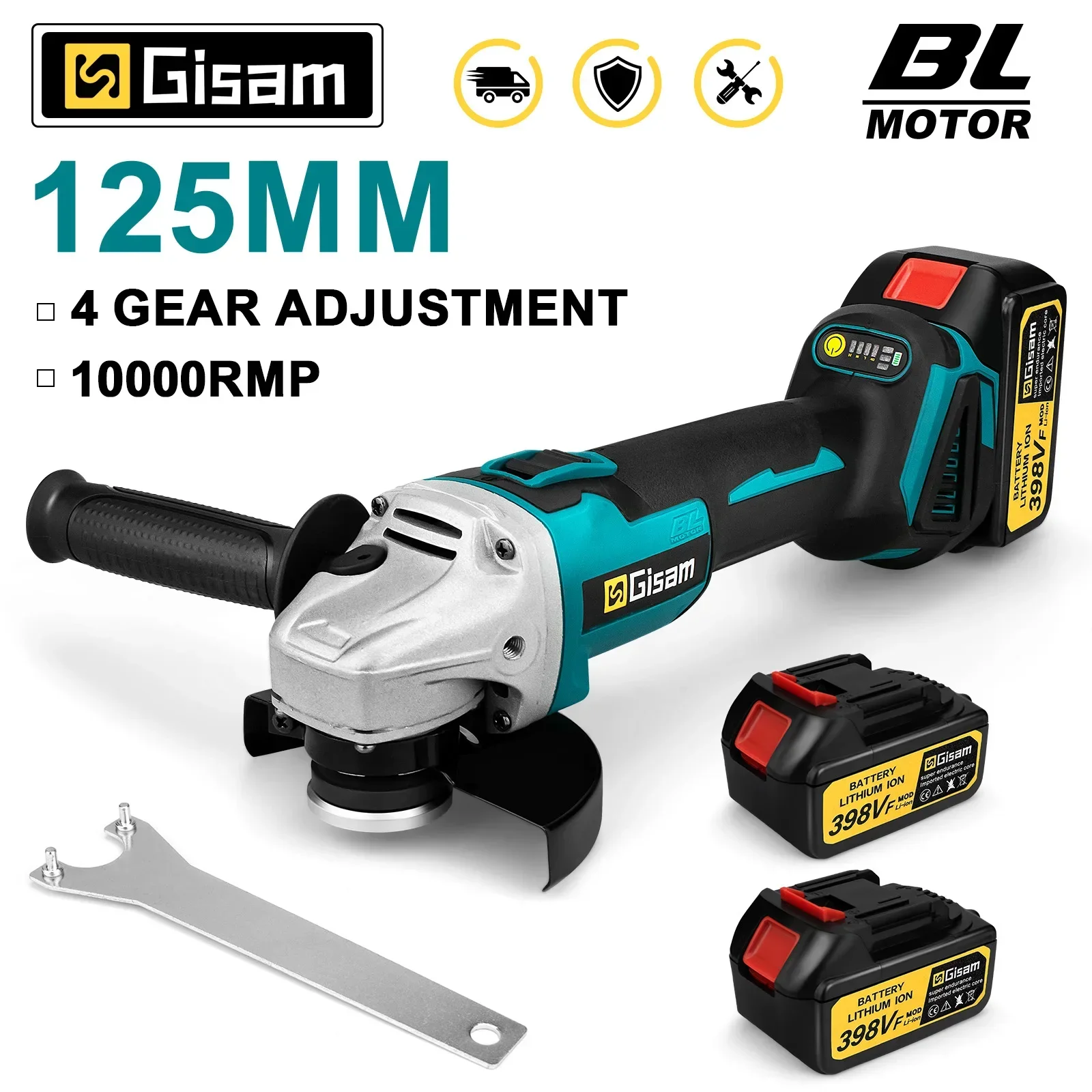 

GISAM 125mm M14 Brushless Angle Grinder Li-ion Battery Cordless Cutting Polishing Grinding Power Tool For Makita 18V Battery