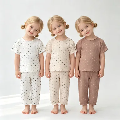 European beautiful women baby pajamas summer set polka dot foreign style girls leisure home air conditioning clothes