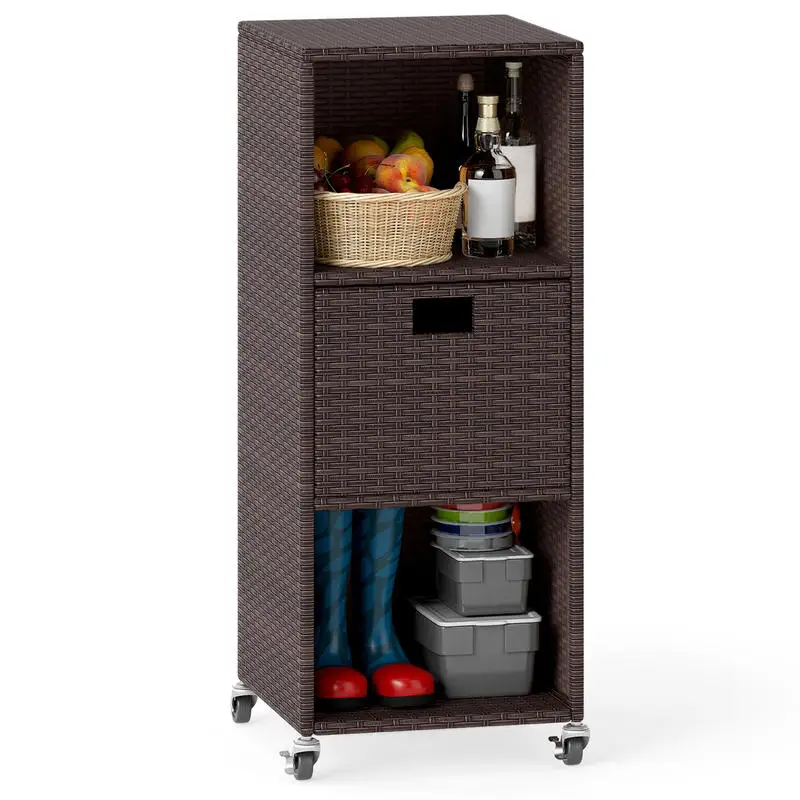 Outdoor Storage Cabinet with Drawer and 3 Shelves for Backyard