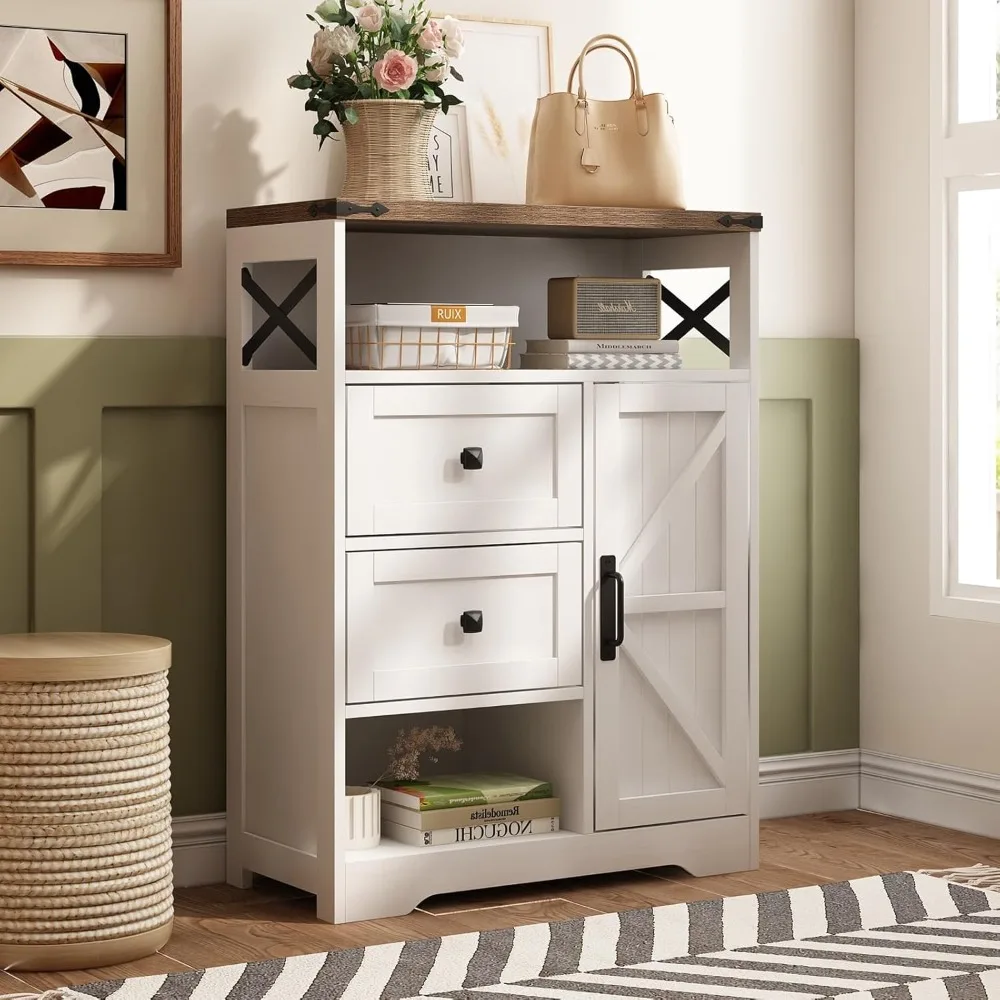 

Farmhouse Storage Cabinet with 2 Drawers&Shelves,Freestanding Storage Cabinet with Doors&Open Storage,Floor Storage Cabinet