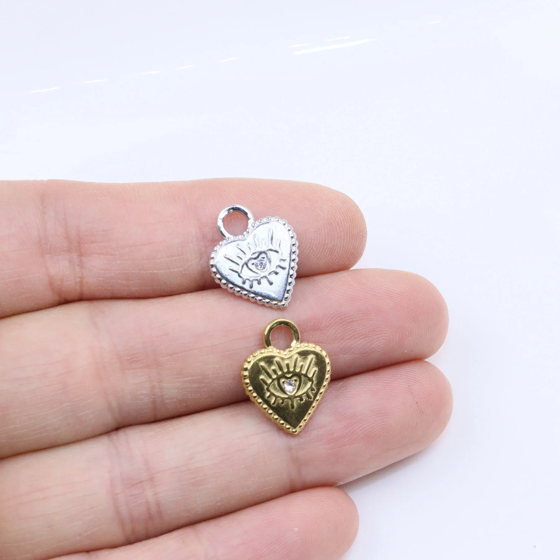 5pcs 12mm Wholesale Stainless Steel High Quality Heart Eye Star Charms Pendant DIY Necklace Earrings Bracelets Unfading 2 Colors