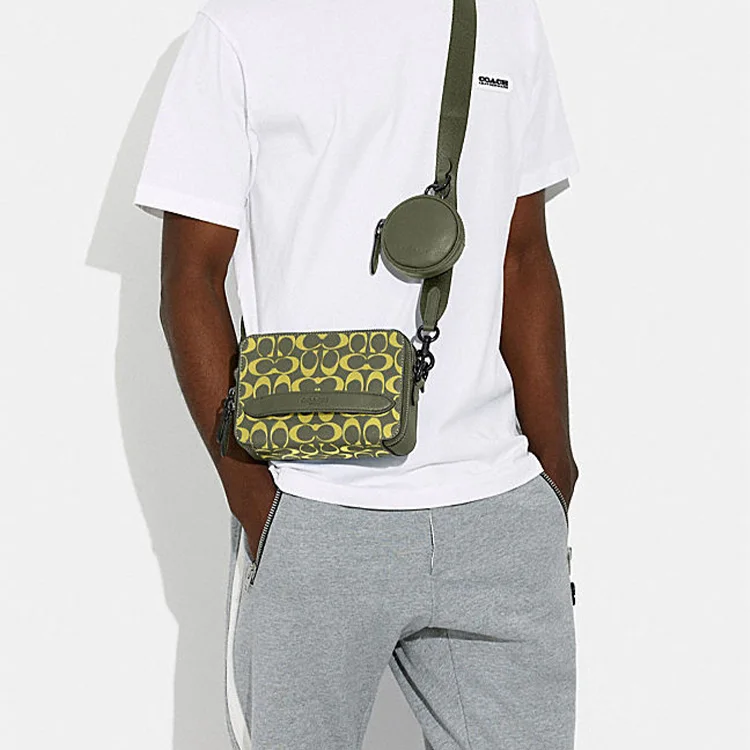 COACH Charter Cow Leather Camera Bag, Shoulder Bag, Crossbody Bag Small Men's Army Green Light Green CA074-UDS
