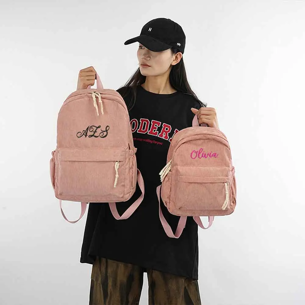 Custom Schoolbag 2026 New Fashion Corduroy Smooth Zipper Personalized Unique Name Large Capacity Travel Backpack Hiking Rucksack