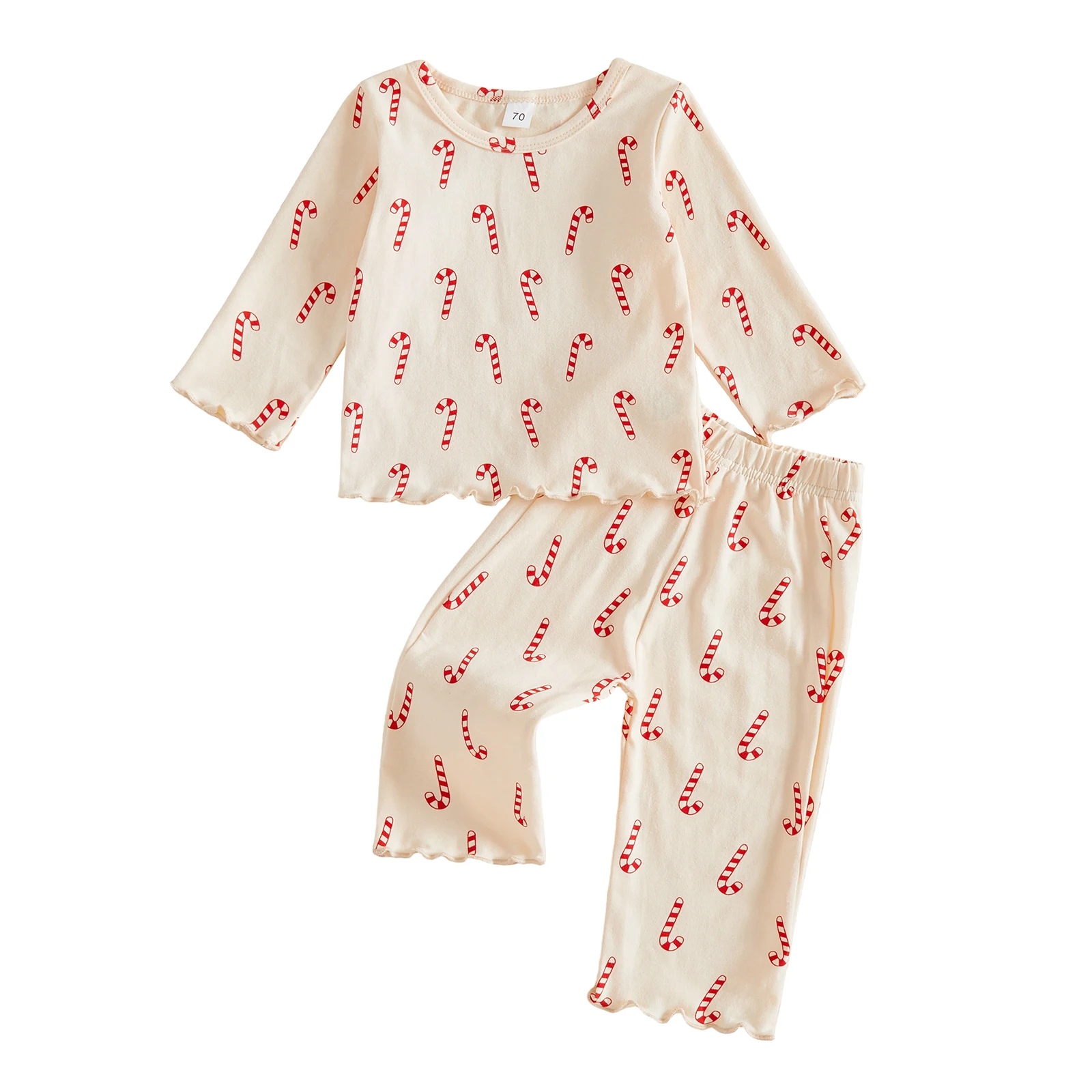 Little Girl Christmas Outfit Candy Cane Long Sleeve T-shirt and Pants Set