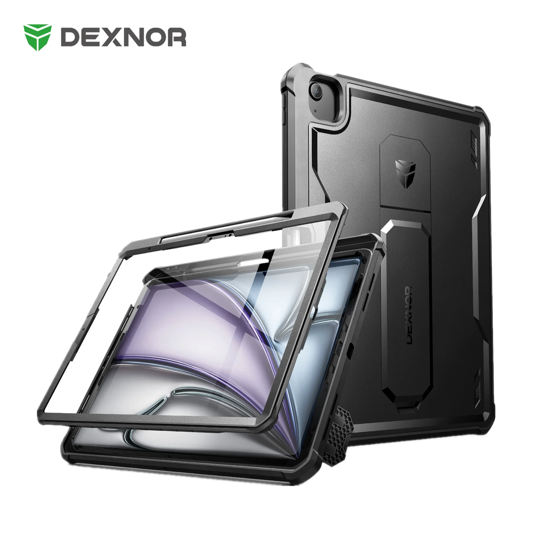 Dexnor for iPad Air 13 Inch Case 2024 Heavy Duty Shockproof Full Body Protective Cover with Built-in Screen Protector Kickstand