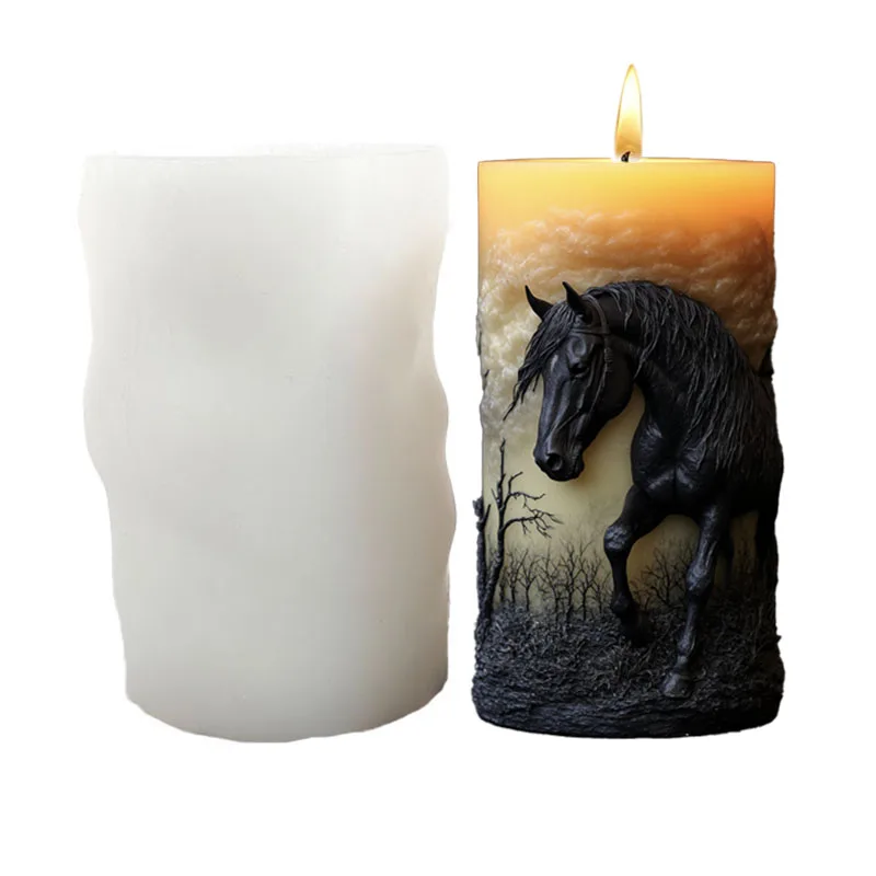 3D Relief Animal Design War Horse Series Candle Mold Fantasy Silicone Casting Mold Incense Mold