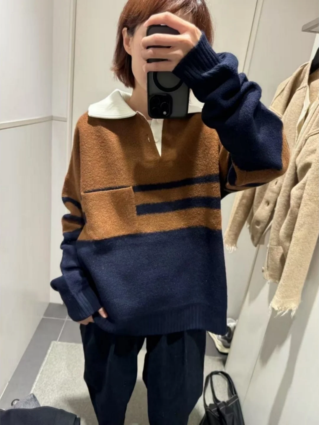 

Модный коричневый полосатый цветной вязаный свитер свободного покроя для женщин, повседневный длинный свек, зимняя мода