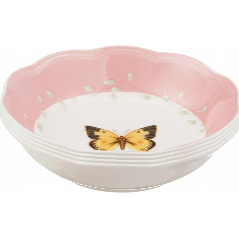 

Elegant Butterfly Meadow 4-Piece Porcelain Dessert Bowl Set - Microwave & Dishwasher Safe for Parties