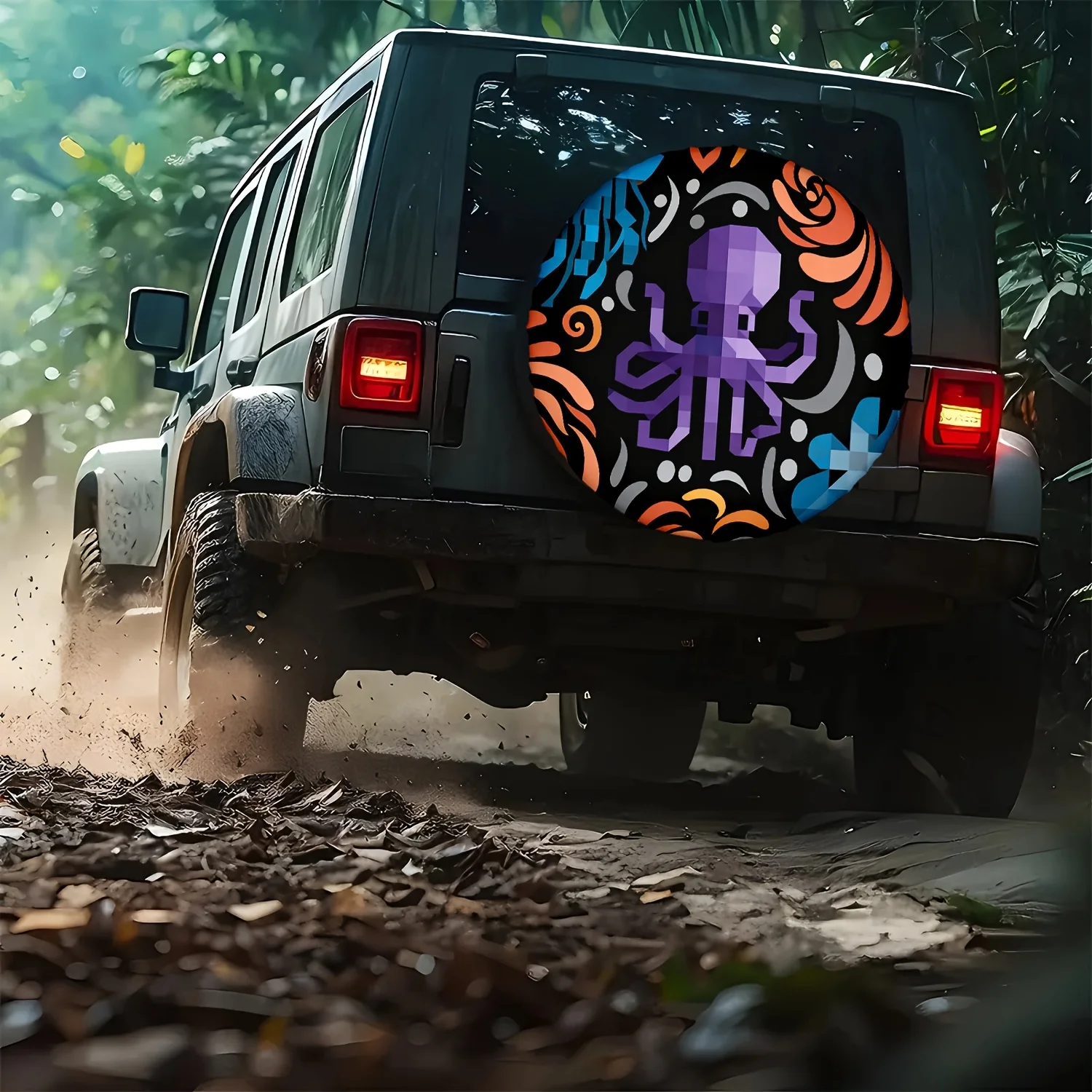 1pc Car Tire Cover, Pixel Style Marine Life Print Themed Car Tire Cover,, Universal Dustproof And Sunproof, Available In Multipl