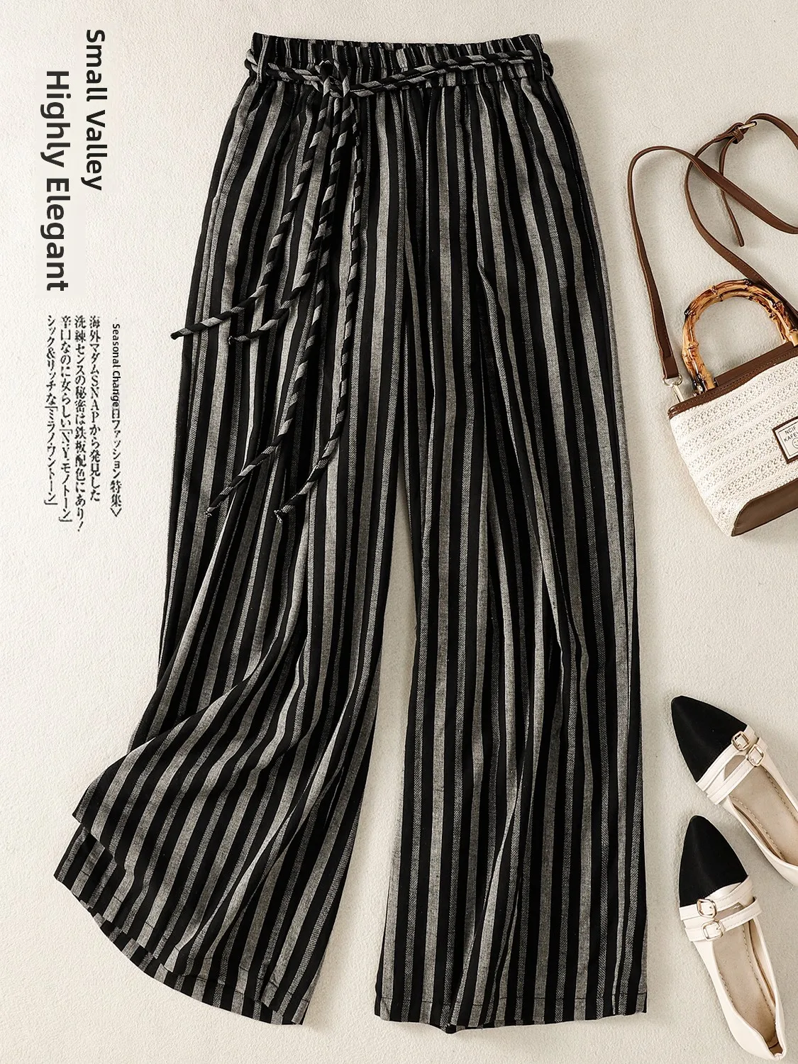 

High Waist Casual Striped Pants Women's plus Size Fashion Artistic Straight Leg Trousers Summer Collection Ladies Fashion