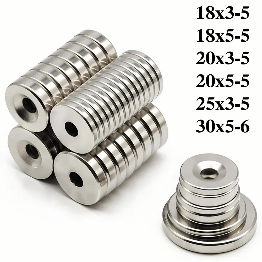 Magnete Rotondo Super Potente con Fori, Magnete al Neodimio NdFeB N35, Forte Magnete Permanente, Magnete per Frigorifero 20x3-5mm