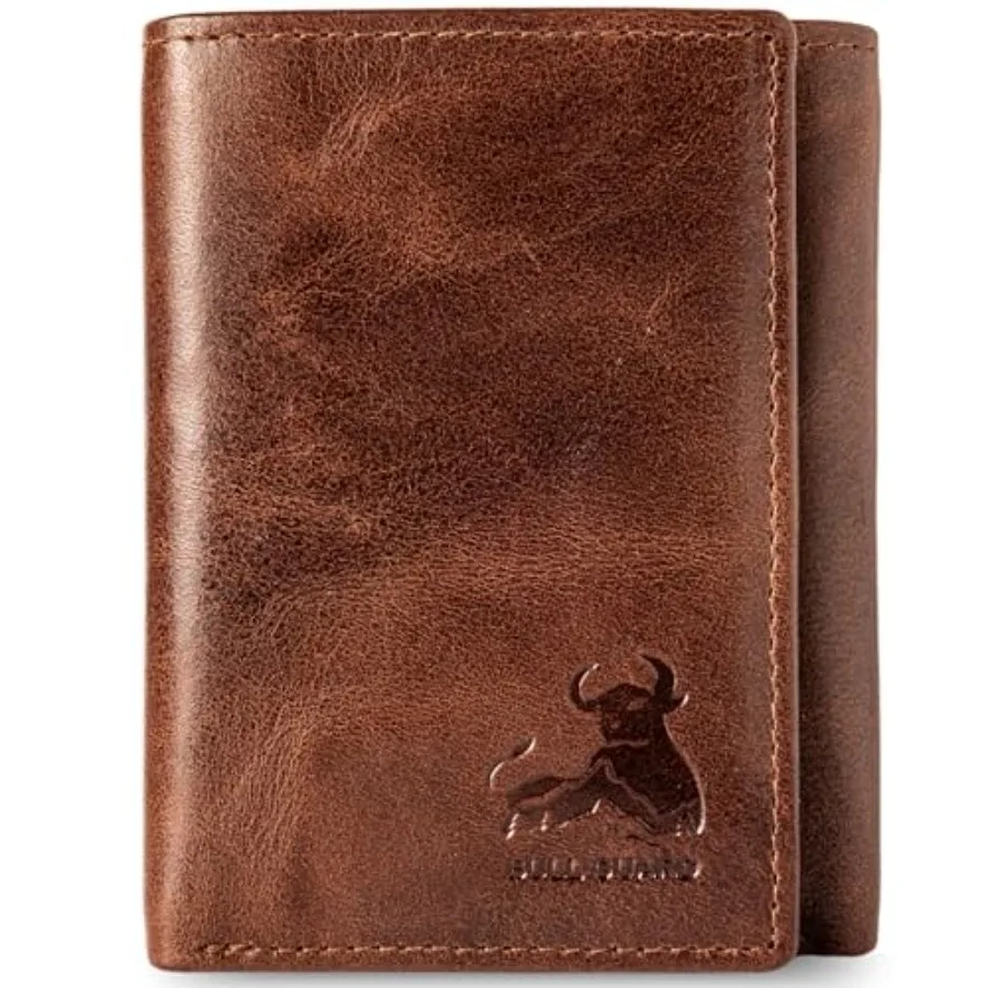 

Best Leather Men's RFID Trifold Wallet With ID Great Outdoor Wallet Durable Top Grain Leather Forest Brown, Double Cash Comparm