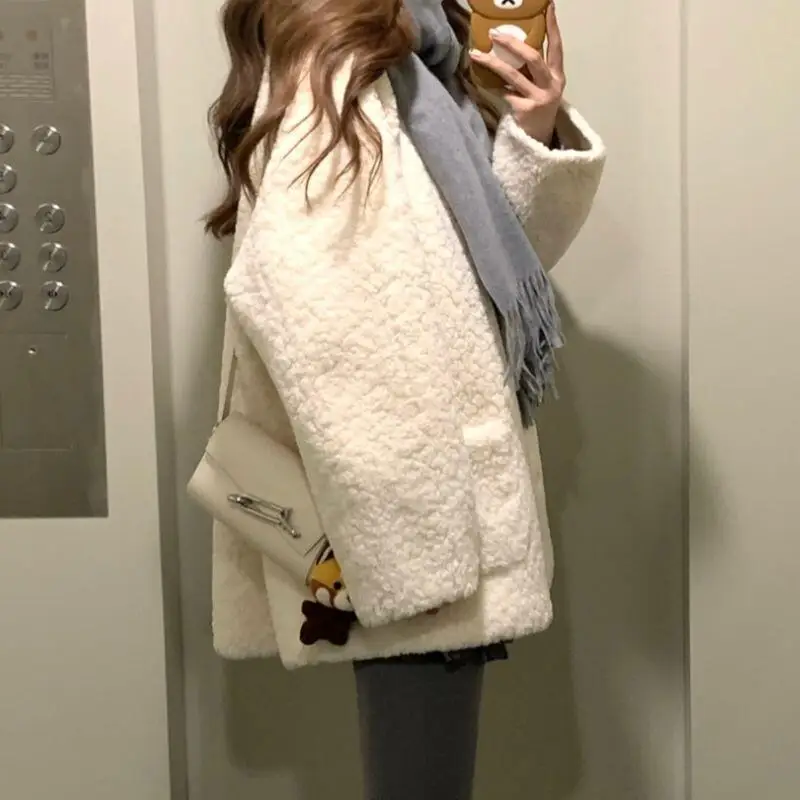 Mulheres estudante inverno solto casaco de lã quente casual moda jaqueta outerwear aconchegante oversized manga longa bonito coreano topos