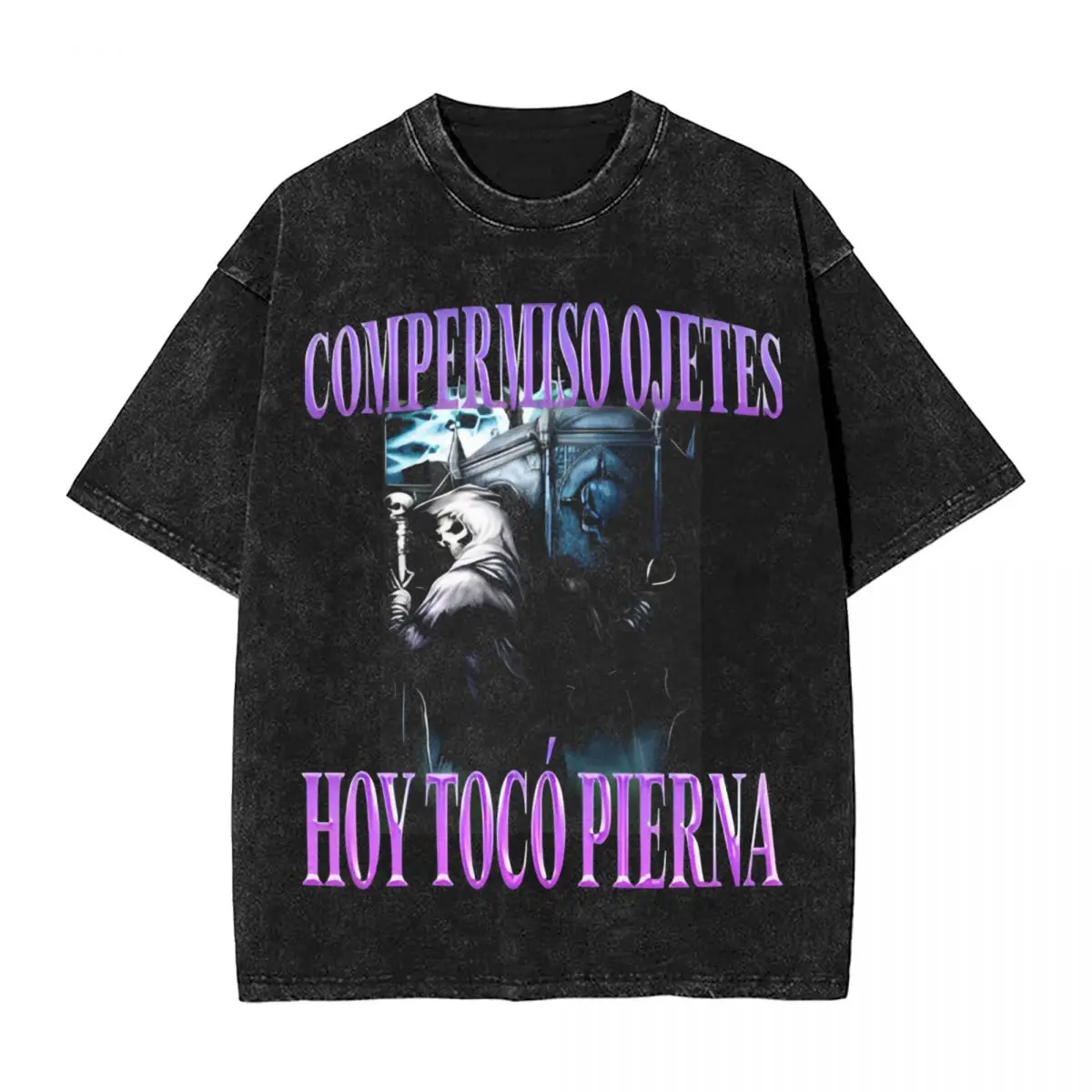 COMPERMISO OJETES TOCO PIERNA Washed T Shirt Male Vintage Casual T-Shirts Summer O Neck Hippie Tees Printed Oversized Tops