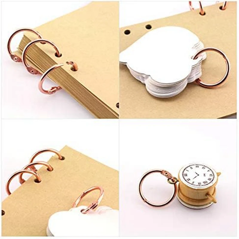 50Piece Book Ring Assorted Set 1 Inch 1.5 Inch 2 Inch Rose Gold Metal Loopbook Binder Hinge Buckle DIY Binding Ring