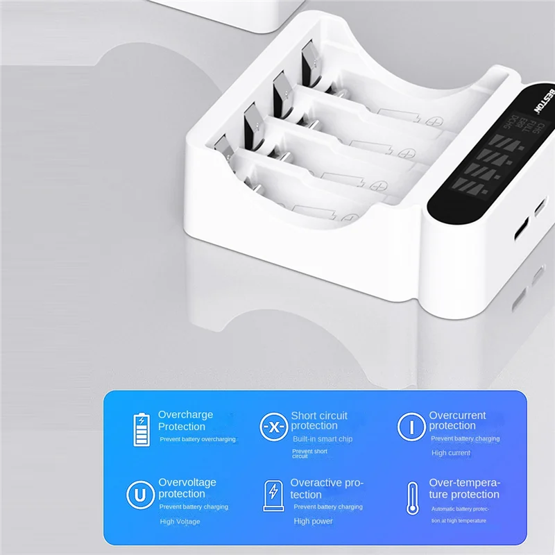 

T36C C9023L 4-слотовый ЖК-дисплей, зарядное устройство для быстрой зарядки для Ni-перезаряжаемой батареи AA/AAA 1,2 В, поддерживает смешанную зарядку