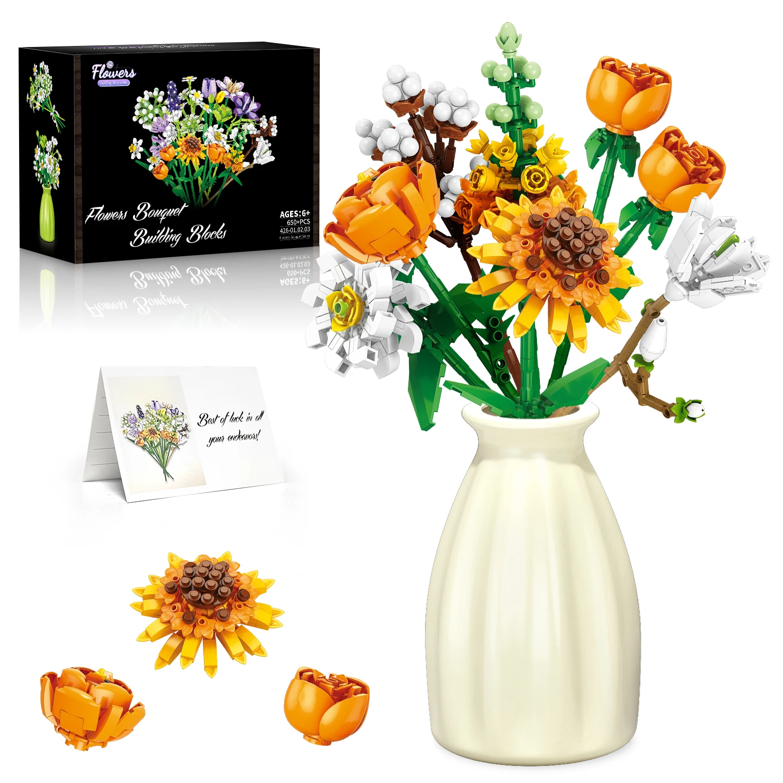 

Simulation Sunflower Building Blocks Magnolia Orchid Potted Plants Home Furnishings Camellia Plastic Flower Toys Girls Gifts