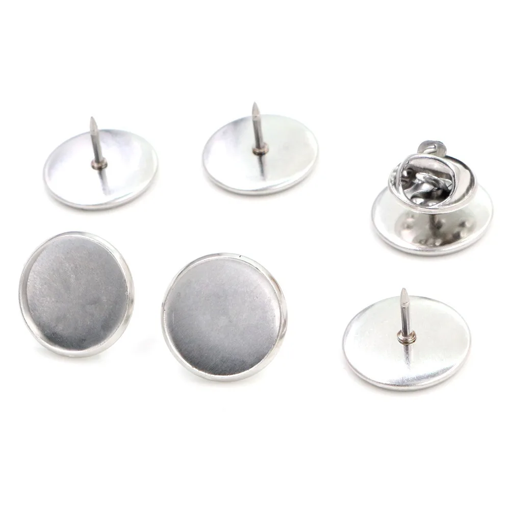 10pcs 14/16/18mm Inner Size Stainless Steel Material Brooch Style Cabochon Base Blank Cufflink Spacer Settings Tie Tack Pins