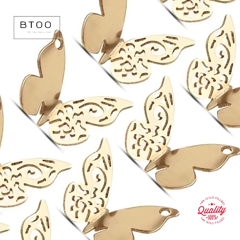 

14K Gold Filled Hollow Carved Butterfly Charm 11x7.5mm Jewelry Findings for Bracelet Necklace Making Accessories