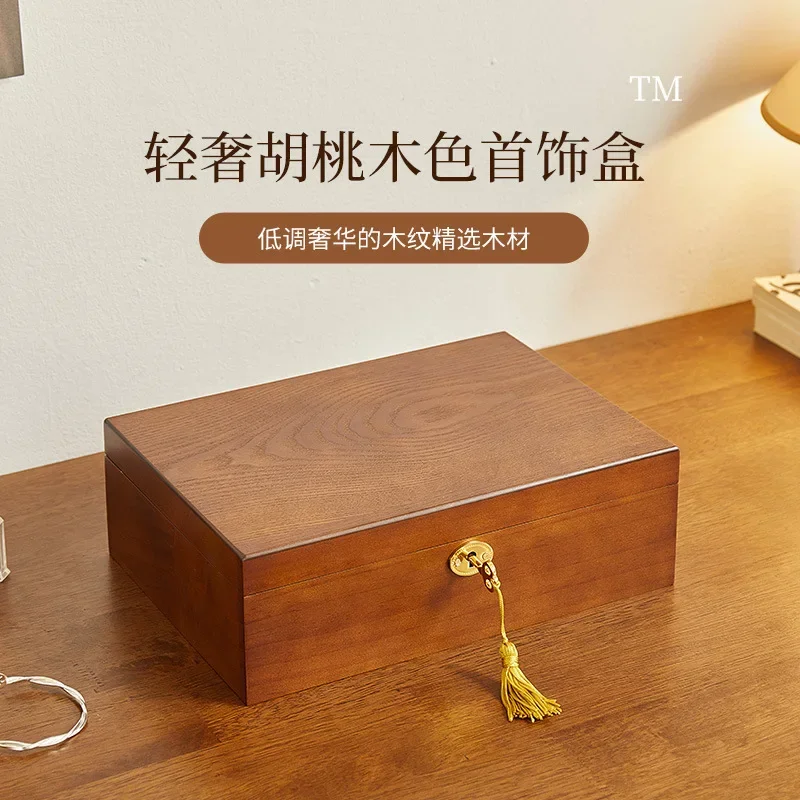 

DSA Solid Wood Lock Jewelry Box Practical Jewelry Storage Box Ring Necklace Jewelry Storage Box Large Capacity Retro