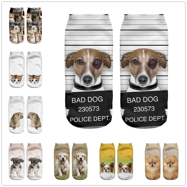 Nowa gorąca sprzedaż Skarpety damskie z nadrukiem cyfrowym 3D Unisex Fashion Cute Short Sock Women Low Anklet Print Cute Dog Sock